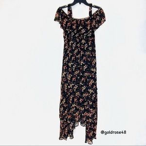 Motherhood Maternity black cold shoulder tiered floral long maxi dress